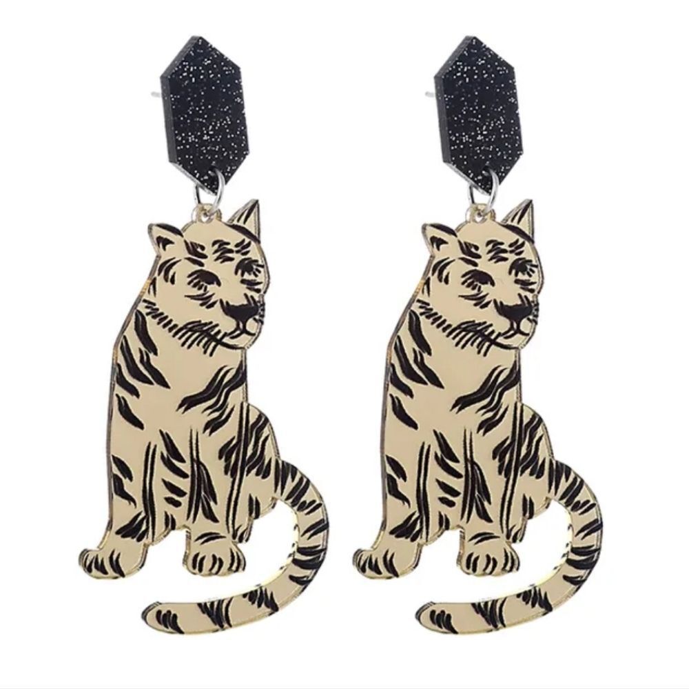 NWOT Mirrored Tiger Earrings